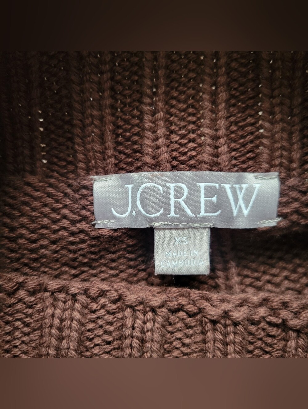 J. Crew 2025 Rollneck Sweater Brown White Stripe Striped 100% Cotton Size XS - Picture 5 of 9